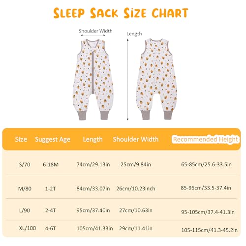 Baby Schlafsack Sommer mit Füßen 0.5 Tog 100% Baumwolle Kinder Sommerschlafsack für Jungen und Mädchen (Biene, M/1-2T) – Ansicht 2
