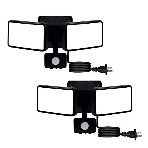 DLLT 20W LED Security Lights Motion Sensor Light Outdoor, 1500LM Pir Sensor Flood Light, Waterproof IP65, 6000K, 2 Head Motion Detector Flood Light for Garage, Porch, Yard Lighting Daylight US Plug in