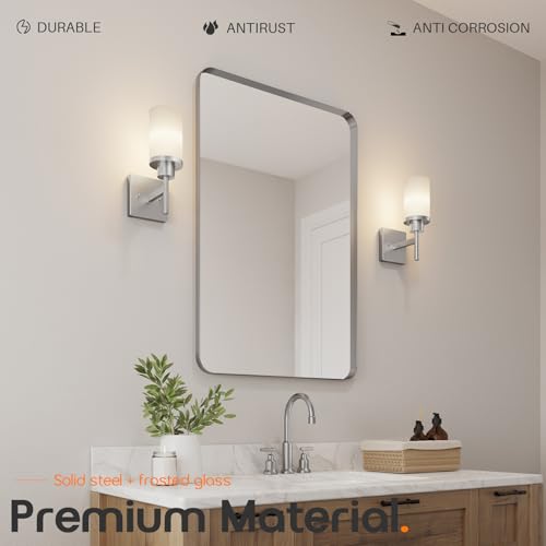 Image of Bathroom Light Fixtures Brushed Nickel Vanity Lights with White Frosted Glass Shade, Wall Lamp for Mirror Kitchen Bedroom Living Room Porch T001BR-L1