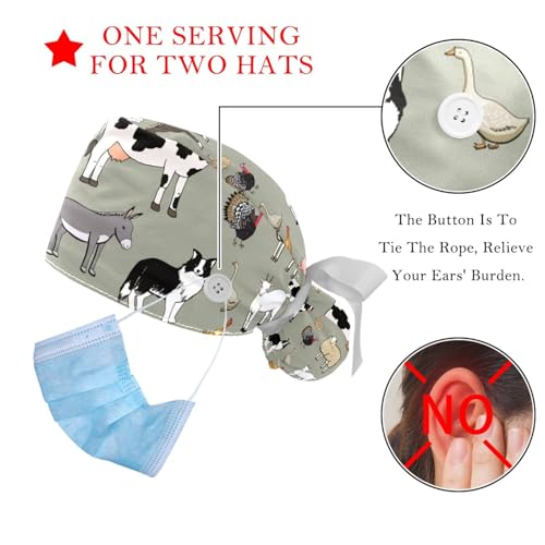 2 Packs Gorros quirúrgicos coloridos para mujer con botones ajustables miniatura 3