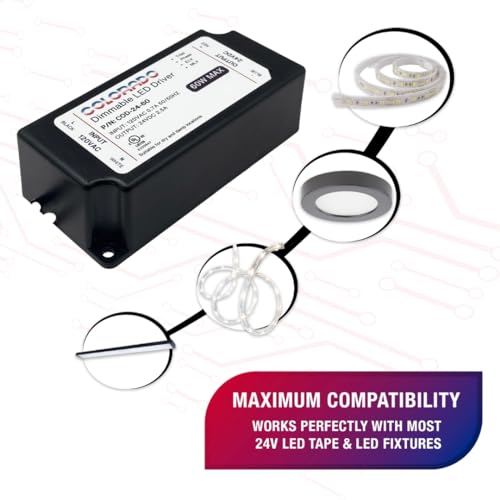 Image of 60W 24V Mini Dimmable LED Driver, Electronic Transformer, 120VAC to 24VDC Power Supply for LED Strip, Low Voltage Lighting, Compatible with All Dimmer Brands, UL Listed, Class 2