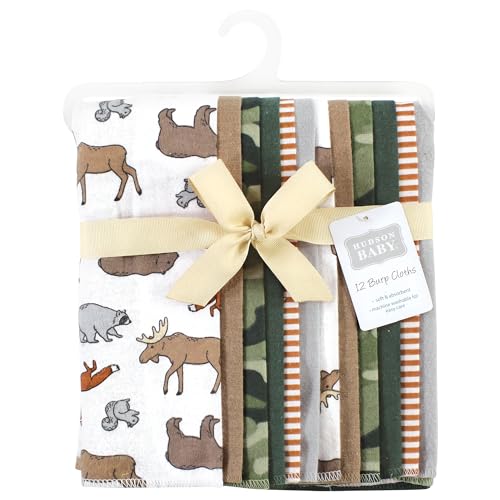 Image of Hudson Baby Unisex Baby Cotton Poly Flannel Burp Cloths Bundle, Animal Adventure, One Size
