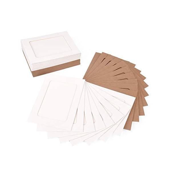 ewtshop® 50 Stück Kraftpapier-Bilderrahmen, 25 weiße und 25 braune Bilderrahmen aus Pappe + Schnur + Miniwäscheklammern… – Bild 5