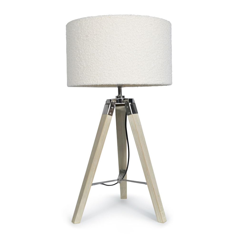 ValueLights | Modern Light Wood & Chrome Tripod Table Lamp with a Cream Boucle Drum Shade | Table Lamps, Home Décor & Improvement Essential