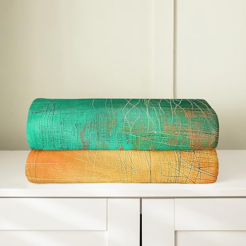 Image of Grunge Abstract Art Bed Throw Blanket Kids Teal and Orange Messy Rust Painting Fleece Throw Blanket Modern Vintage Retro Fuzzy Blanket Breathable Flannel Plush Blanket Room Decor Throw 50 inchx60 inch