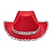 Juaugusep Western Cowboy Costume Set Bandana Wide Brim Western Style Sequins Cowgirl Hats & Tassel Scarf 2PCS Set for Party (Red Sequin, 2Pcs)