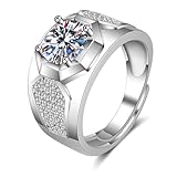 Anillo de boda para hombre, anillos de boda para hombre, anillos de eternidad, oro blanco de 18 quilates, anillo de sello de 4 puntas con diamante de laboratorio, N 1/2, Oro blanco de 18 quilates