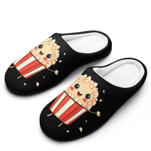Cute Popcorn Women's Cotton Slippers Indoor Outdoor Slip-on Warm House Shoes with Anti-Skid Rubber Sole
