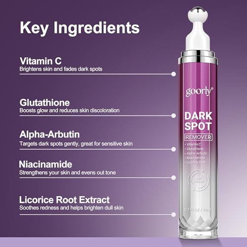 Dark Spot Remover for Face and Body, Age Spot Sun Spot Freckles Remedy Corrector Serum, 360° Roller Applicator, with Vitamin C and Glutathione, 0.7 Fl Oz