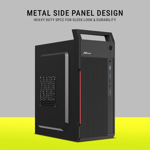 Image of Ant Value VM5P Mid-Tower Computer Case /Office Cabinet - Black | Support Micro ATX, ITX | Built-in 3X USB Ports and Pre-Installed Power Supply