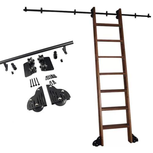 Kit de herrajes para escalera trepadora para guardarropa con rodillos para piso, rieles móviles para escalera de biblioteca,accesorios completos,estantería/escalera para subir al hogar/ático interior(