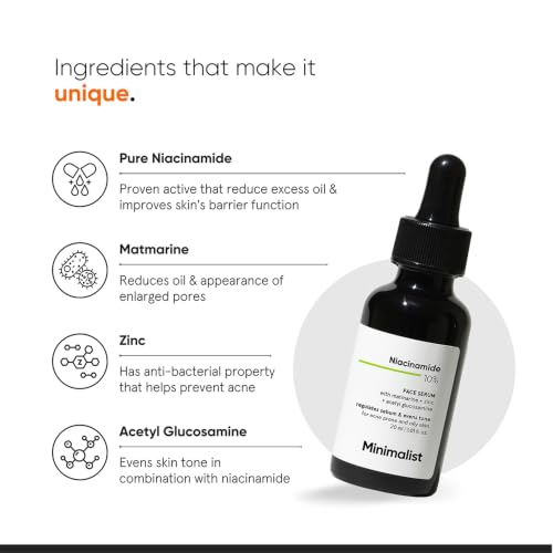 Image of Minimalist 10% Niacinamide Serum with Zinc - Reduces Acne Marks, Controls Oil & Minimizes Pores | Vitamin B3 for Blemish-Free, Clear Skin | For Oily & Acne-Prone Skin | 20 ml