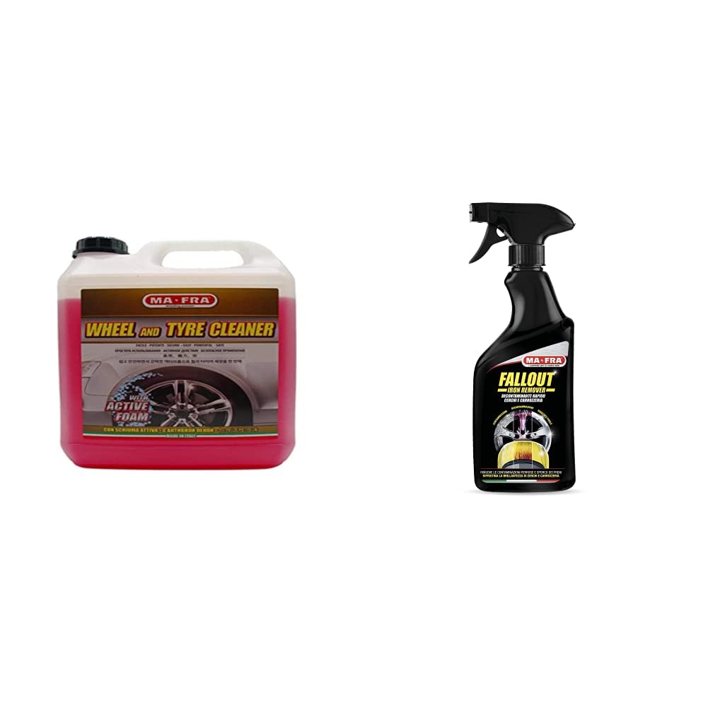 Ma-Fra, Pulitore Gomme, Detergente per Cerchi Pneumatici Auto, 4500ml & Fallout Iron Remover, Decontaminante Rapido, Elimina i Residui Ferrosi dalla Carrozzeria e Cerchi in Lega Auto