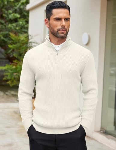 Image of DENIMHOLIC Men High Neck Zipper Full Sleeve Cotton Knitted Winter Sweater for man