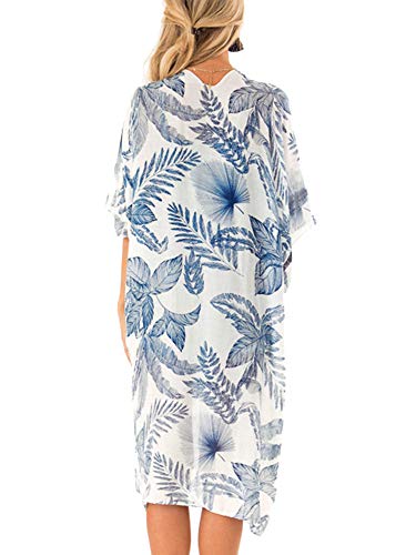 Loijon Mulheres Soltas Kimono Cardigan Frente Aberta Meia Mangas Impresso Slit Verão Xale Oversized