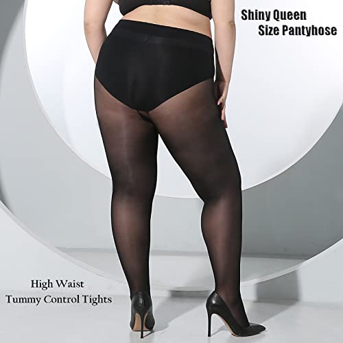 Image of Plus Size Durable Tights - 2 Pack 30D Shiny Queen Size Pantyhose, for Chubby Women, Girls
