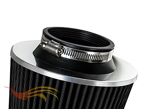 Black 4" 102 Mm Inlet Truck Cold Air Intake Cone Replacement Performance Washable Clamp-On Dry Air Filter (8" Tall) #TOP7