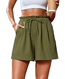 SUEANI Women’s Shorts Summer Comfy Elastic Waist Drawstring Casual Shorts with Pockets(X-Large, Army Green)
