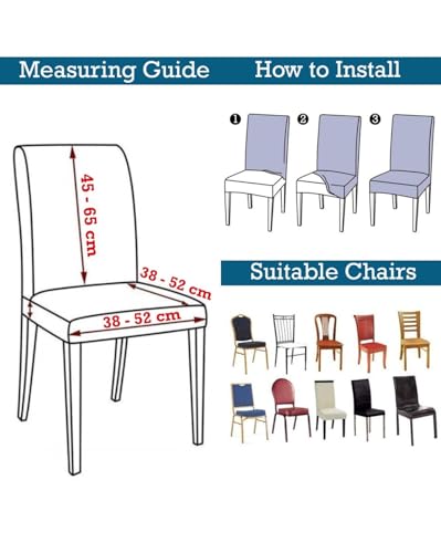 Image of Gifts Island Polyester Floral Print Dining Table Chair Cover Set of 6 Seater Stretchable Washable Chair Seat Slipcover Protector (Navy Blue)