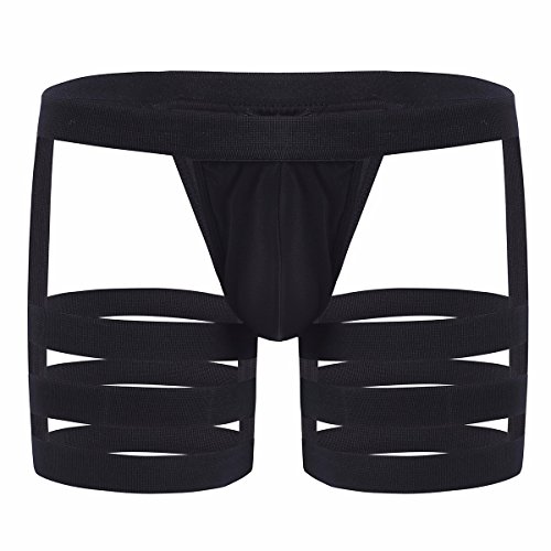 Freebily Jockstrap Homme Sexy String Boxer avec Jarretières sous-vêtements Erotique Bandage Lingerie Anneau Collant Porte-Jarretelles M-XL Noir M