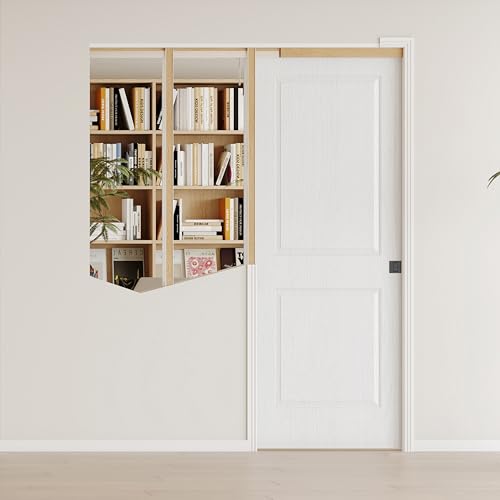 Image of 30 inch x 80 inch Sliding Pocket Interior Door, 2-Panel Hollow Core Pantry Door with Frame and Hardware Kit, Lightweight Closet Door, Waterproof PVC Surface, Easy to Install