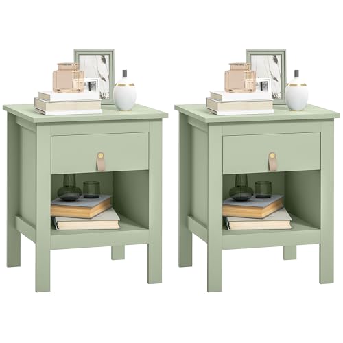 HOMCOM Juego de 2 mesillas de Noche con cajón y Compartimento Abierto, Estilo Moderno para Dormitorio, salón, 45 x 40 x 55 cm, Verde