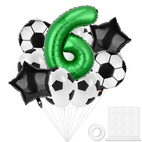 Soccer Balloons, 6th Birthday Decoration, World Cup Soccer Sports Theme Party Supplies, 32inch 6 Number Green Foil Balloon for Boys Football Soccer Party Sports Anniversary Baby Shower Decorations