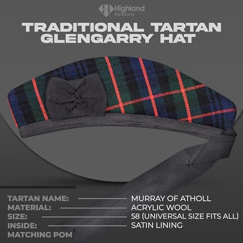 Image of Glengarry Cap-Traditional Scottish Hat, Acrylic Wool Tartan Glengarry hat, Kilts /Bagpipes Accessories
