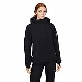 Chaqueta con capucha impermeable aislada con cuello alto, cremallera frontal completa y dos bolsillos con cremallera en los lados para llevar pequeños objetos de valor de forma segura; bolsillo adicional con cremallera en el brazo izquierdo