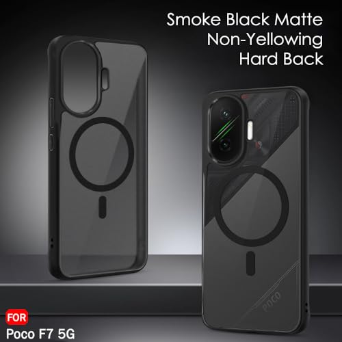 Image of TheGiftKart Hybrid Shockproof Back Cover Case for Mi Poco F7 5G | Hard Back Cover Case for Poco F7 5G (PC & TPU, MagSafe Compatible, Translucent Smoke Matte Back, Black Sides)