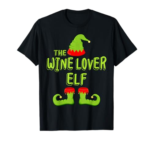 The Wine Lover Elf - Camiseta de elfo de Navidad a juego Camiseta