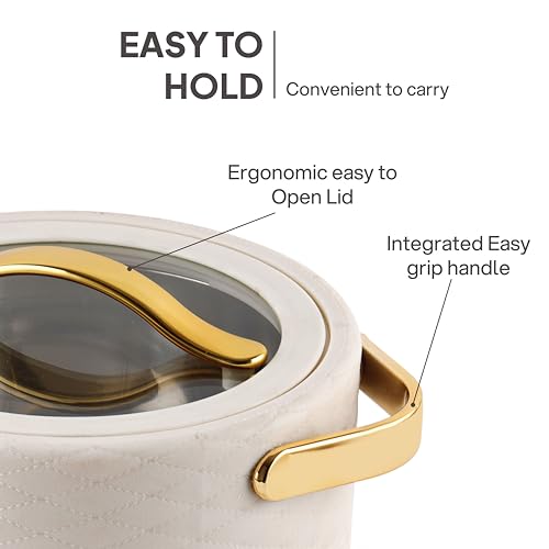 Image of CELLO Velvetto Deluxe 2500 Insulated Casserole Hot Box for Kitchen 2500 ml, Cream | Airtight See Through Lid Hot Pot Case Keeps Food Hot & Warm for Long Hours, Casserole Set for Roti, Rice & Biryani