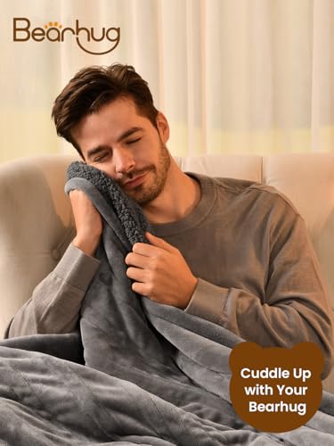 Image of Bearhug Electric Blanket Throw Size, 50 inch x 60 inch Heated Blanket with 6 Heating Levels & 4H Auto Shut-Off, Machine Washable Soft Velvet to Sherpa Reversible Heated Throw for Office, Couch and Sofa, Gray