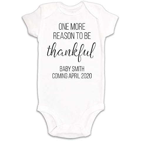 Kate & Meri Custom One More Reason To Be Thankful Thanksgiving Announcement Onesie©/Bodysuit | Personalized Baby Romper (Newborn) Cover