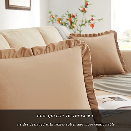 Gigizaza Sand Decorative Throw Pillow Covers, 18X18 Velvet Ruffle Cushion Beige Pillow Covers For Sofa Couch Set Of 2 #TOP2