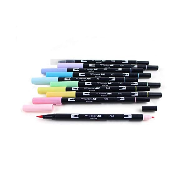Tombow 56187 Dual Brush Pen Art Marker, Pastellfarben, 10 Stück Mischbare Pinsel und feine Spitze Marker – Bild 3
