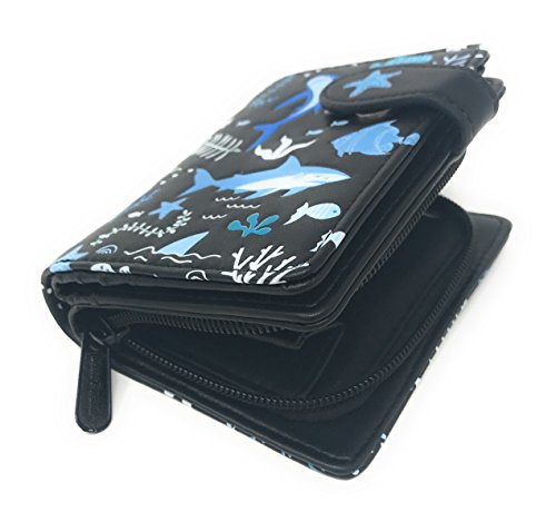 Shag Wear Shark Pattern Small Wallet for Women and Teen Girls Vegan Faux Leather Black 4.5"3
