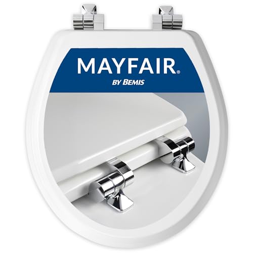 Mayfair Bennett Toilet Seat with Chrome Hinges, Slow Close Wood Seat, Secure Metal Hinges, Easy...