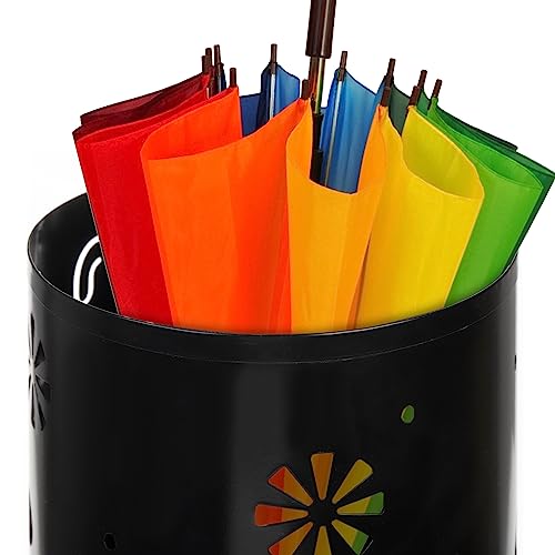 image for Coloch Metal Round Umbrella Stand Rack with Weighted Base, Black Frees
