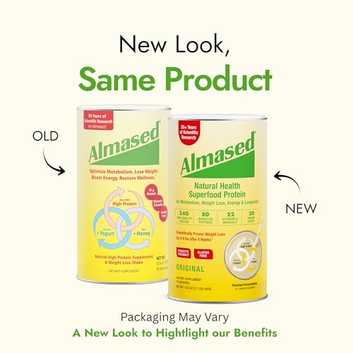 Almased Protein Powder for Weight Loss Kit for Men & Women, Natural Meal Replacement Shake for Weight Loss, Supplement, 27 Grams of Protein Per Serving (Original Flavor, 3 Cans @ 17.6 oz ea + Scoop)