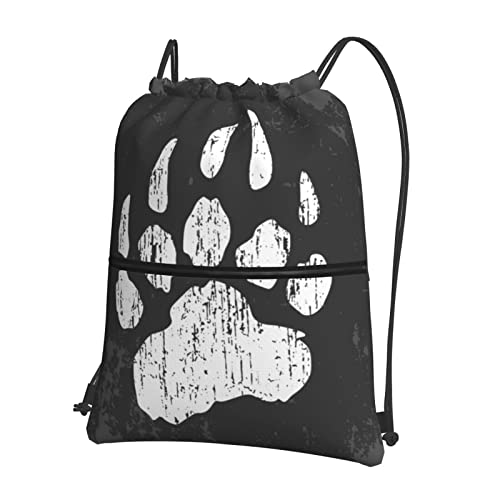 Abdruck der Bärentatze Kordelzug-Rucksack-Tasche Symbol von Kalifornien-Weinlese-Weiß-Schwarzem Sport-Gym-Sackpack Yoga-Tasche Reißverschluss Für Wandern, Reisen, Outdoor, Camping, Workout-Ausrüstung Cover