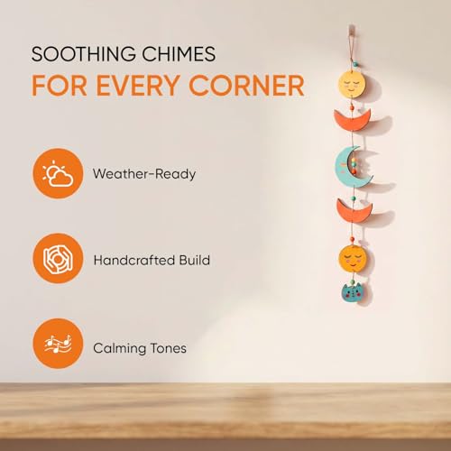 Image of Aakriti Art Creations Celestial Kitty Wind Chime Multicolor | Handmade Wooden & Metal Windchimes for Home | Decorative Wind Chimes for Balcony, Garden, Living Room | Feng Shui Wind Chime Decor