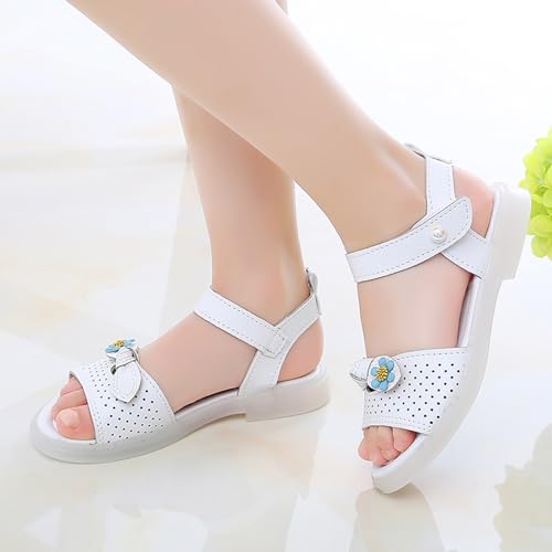 Girls Dress Sandals Kids Cute Floral Open Toe School Summer Casual Pearl Ankle Strap Princess Flat Sandal Shoes3