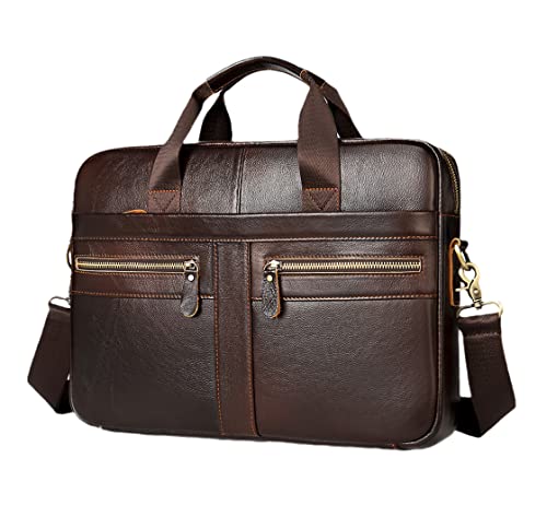 Sacoche ordinateur 14 pouces en cuir véritable café foncé - Porte-document homme