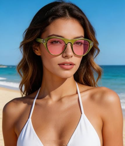Image of EYLRIM Retro Oval Cat Eye Sunglasses for Women Men Trendy Flat Top Narrow Cateye Shades UV400 Protection