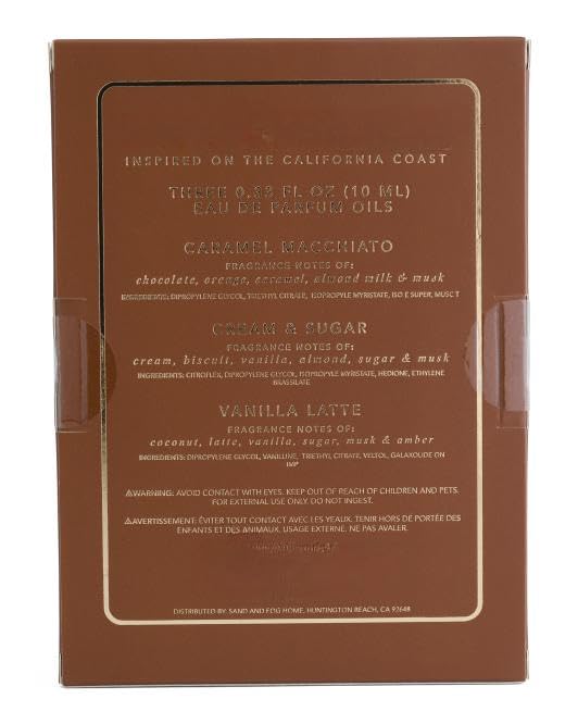 Sand and Fog Eau de Parfum Oil Discovery Set, 0.33 oz Rollers, 3 Piece Collection, Caramel Macchiato, Cream & Sugar, Vanilla Latte