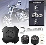 Moto Presión de Neumáticos Monitorización Sensor, Inalámbrico Externo Protección Sensor, TPMS Presión de Neumáticos Sistema de Monitoreo, Bluetooth App, Compatible con Android Ios, 1 Par