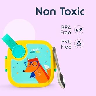 rabitat Lunchmate Mini Stainless Steel Lunch Box | 1+1 Year Brand Warranty | Tiffin Box for School | Lunch Box for Kids Boys & Girls | BPA-Free Leak-Proof with Spoon | 500 ml | Young Wild and Free