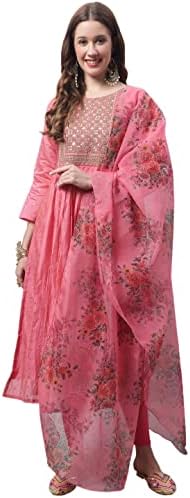 VredeVogel Women's Chanderi Modal Butti Straight Kurta With Stretchable Leggings & Organza Dupatta Set