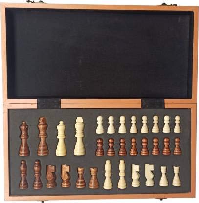 Image of FunZone 15X15 inch Folding Board, Handmade Portable Travel Chess Board Game Sets with Game Pieces Storage Slots - Beginner Chess Set for Kids and Adults (15 X 15) AZ01